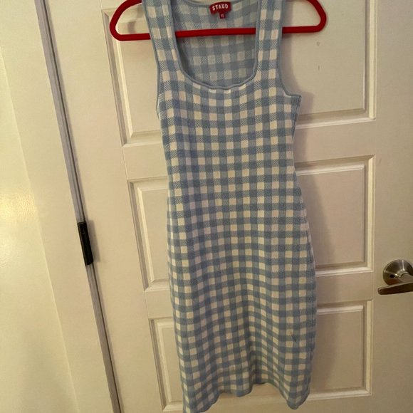 Staud Blue & White Checkered Sweater Dress - Picture 3 of 6